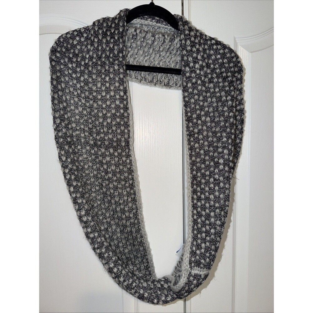 Simply Vera Wang cozy sweater cowl neck infinity circle scarf black gray metalli
